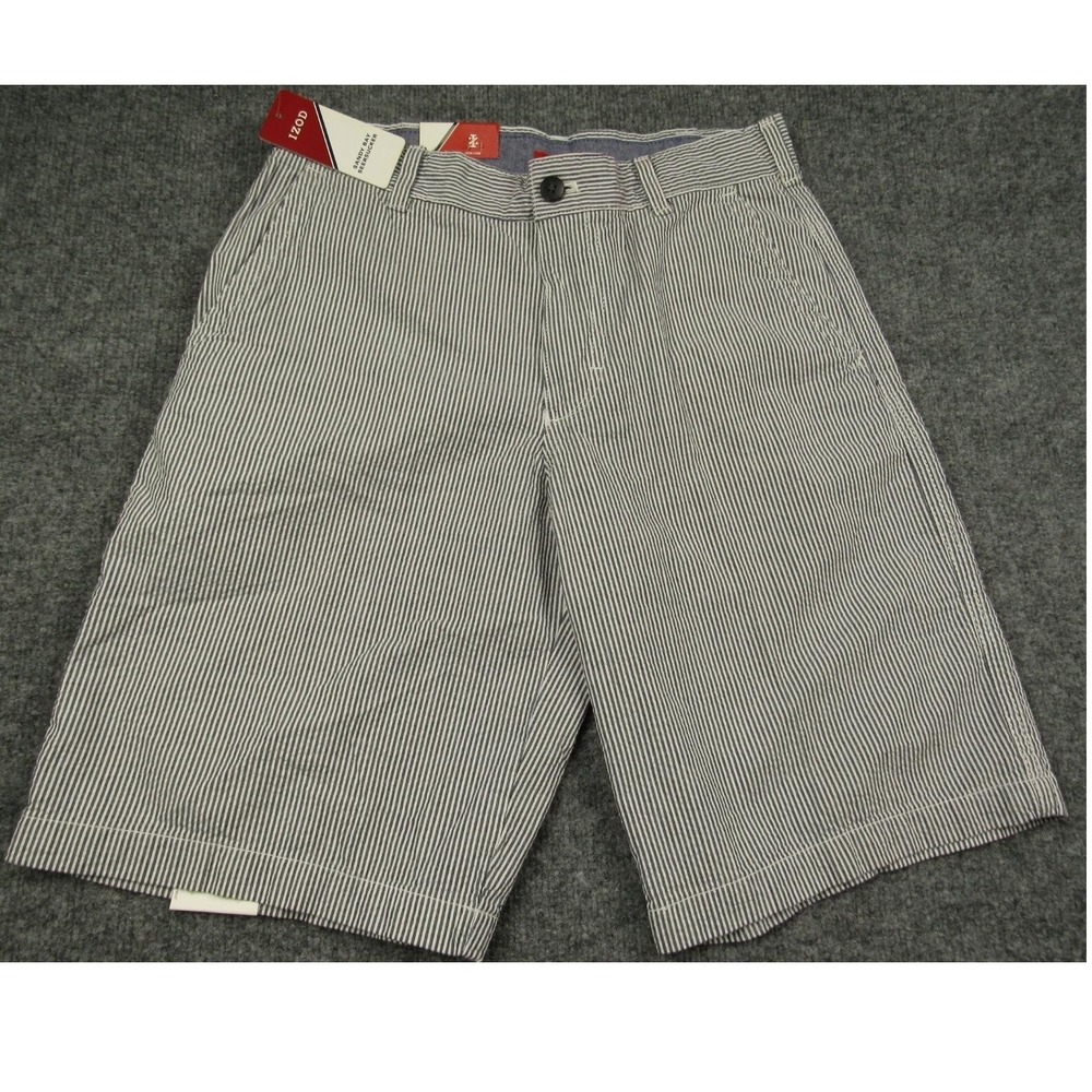 IZOD Shorts Men 30x10.5 Seersucker Sandy Bay Flat Front Blue White Summer Casual